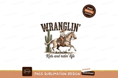 Cowgirl riding horse near cactus desert Product Image 1