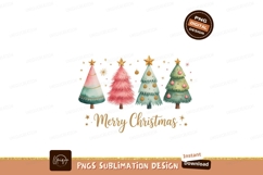 Pink green blue Christmas trees gold stars ornaments Product Image 1