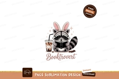 Raccoon reading book with bunny ears and drink image Product Image 1