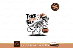 Dinosaur skeleton wearing santa hat holding pumpkin Product Image 1