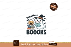 Cute ghost reading books with pumpkin halloween Product Image 1