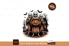 Spooky skeletons holding pumpkin Halloween bats Product Image 1