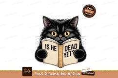 Black cat reading book curious Product Image 1