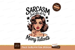 Woman with finger raised and sarcastic text sarcasm Product Image 1