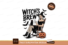 Witch holding coffee cup with black cat and pumpkin Product Image 1