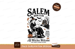 Witch reading book with cat and house halloween Product Image 1