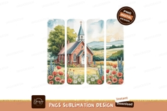 Brick church with wildflowers and rolling hills steeple Product Image 1