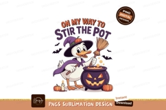 Duck witch stirring cauldron with broom halloween Product Image 1