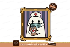 Cute ghost nurse with clipboard and mask medical Product Image 1