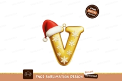 Golden V letter with Santa hat and snowflakes Christmas Product Image 1