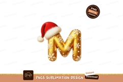 Golden letter M with snowflakes and santa hat metallic Product Image 1