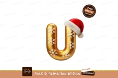 Golden letter U with snowflakes and Santa hat white Product Image 1