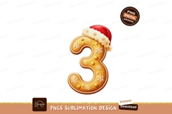 Gingerbread Number With Santa Hat three christmas Product Image 1