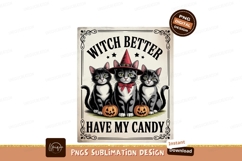 Three cats wearing witch hats and bow ties with pumpkins Product Image 1