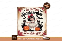 Spooktacular Halloween Girl Cats Pumpkins Bats black Product Image 1