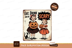 Vintage Halloween Girls Pumpkins Cat image Product Image 1