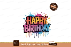 Colorful happy birthday text with paint splashes celebration Product Image 1