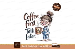 Happy girl holding coffee mug pajamas Product Image 1