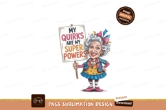 Cheerful elderly woman holding superpower sign superpowers Product Image 1