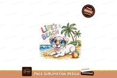 White dog sunglasses beach palms ocean Product Image 1