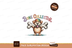 Happy dog holding bone with rainbow hair playful Product Image 1