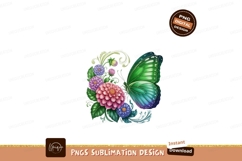 Green butterfly with pink purple blue flowers image Product Image 1