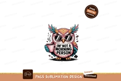 Pink owl with sunglasses holding coffee blue yellow Product Image 1
