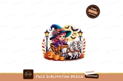 Cute witch girl carriage ride halloween horses Product Image 1