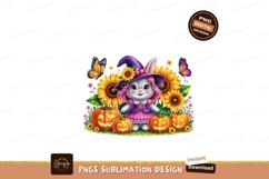 Cute witch bunny with pumpkins and sunflowers purple Product Image 1