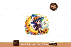 Cute witch girl with ghost on moon stars Product Image 1