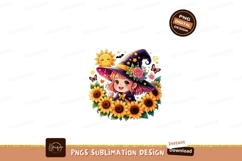 Cute witch girl surrounded by sunflowers halloween Product Image 1