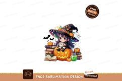 Cute witch with pumpkin and books halloween Product Image 1