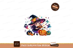 Witch playing violin with pumpkins and ghosts music Product Image 1