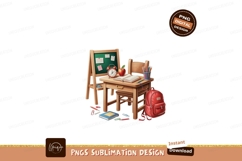 School desk with supplies and backpack chair books Product Image 1