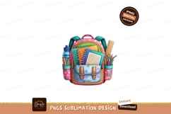 Colorful backpack filled with school supplies notebooks Product Image 1