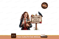 Young student with books and welcome sign school Product Image 1