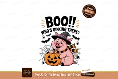 Pink pig witch with pumpkin halloween scarf Product Image 1