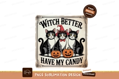 Three black and white cats with pumpkins halloween Product Image 1
