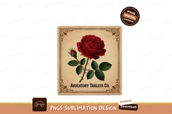 Red rose with bud on vintage label green leaves Product Image 1
