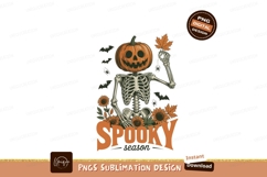 Skeleton pumpkin head with sunflowers and leaves halloween Product Image 1
