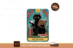 Black cat reading book holding coffee cup image Product Image 1