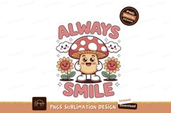 Happy mushroom with flowers and clouds smile Product Image 1