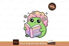 Cute green creature reading book with flowers image Product Image 1
