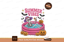 Skeleton Relaxing Pool Drink Pumpkins Bats image Product Image 1