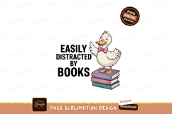 White duck wearing pink bow standing on books reading Product Image 1