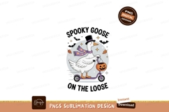 Goose riding scooter with pumpkin Halloween scarf Product Image 1