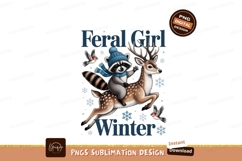 Raccoon riding deer with birds and snowflakes winter Product Image 1