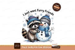 Raccoon hugging snowman winter friends image Product Image 1