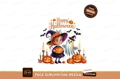 Whimsical Halloween Witch And Ghost With Pumpkins candle Product Image 1