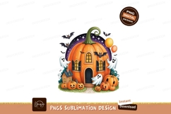 Spooky pumpkin house with ghosts and bats halloween Product Image 1
